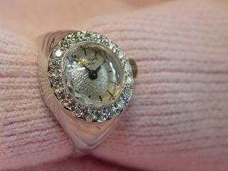 Rare 18k white gold Patek Philippe diamond ring watch cal 13.  5 - 320 movement 2