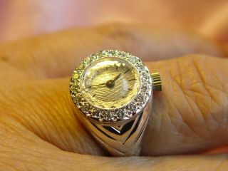 Rare 18k white gold Patek Philippe diamond ring watch cal 13.  5 - 320 movement 5