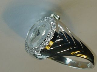 Rare 18k white gold Patek Philippe diamond ring watch cal 13.  5 - 320 movement 7