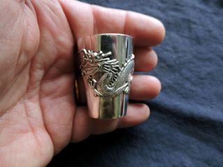 Antique Silver Chinese Cup With Dragon Motif.  Tuck Chang Hallmark.