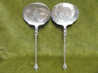 19th C German 800 Silver 2 Oval Pie Servers Twisted Handle Women 