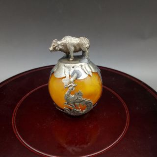 Collectable Beeswax Armor Tibetan Silver Hand - Carve Zodiac Statue - - Cattle E797