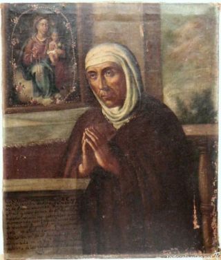 Antique Baroque Oil Painting On Canvas " Portrait Of A Capuchin Nun " 1600 Circa
