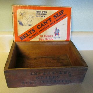 Vintage Nourse Anti - Slip Belt Dressing Wooden Box With Lid Advertisement