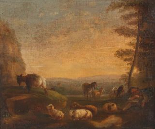 18thC Antique Oil Painting Sleeping Sheppard & Landscape Joseph Bonaparte Estate 3