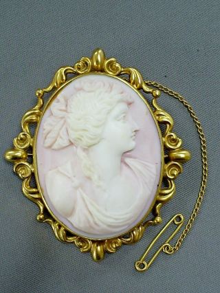 Fine Antique Victorian Ornate 9ct Gold Carved Pink Coral Cameo Brooch/a&c