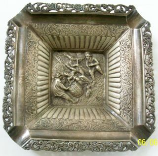 Ornate Vintage To Antique High Relief Figural Sterling Silver Ashtray 194,  Grams