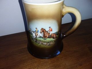 Antique Wh Tatler Decorating Co Mug Stein 2 Horses And Riders Jumping Fence