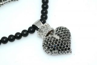 Queen Baby King Baby Black Onyx Crowned Heart Lge Pendant Necklace Sterling 2