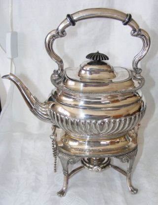 Antique Epns Silver Plate Spirit Kettle Teapot On Stand Burner Lee & Wigfull