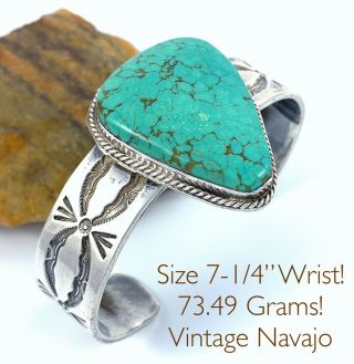 74g Big Vintage Navajo Sterling 8 Number Eight Spiderweb Turquoise Cuff Sz 7.  25