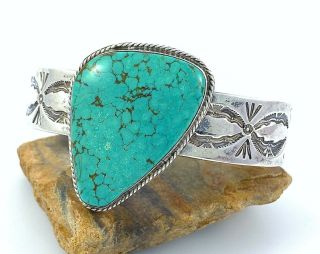 74g BIG VINTAGE Navajo Sterling 8 NUMBER EIGHT SPIDERWEB Turquoise Cuff Sz 7.  25 2