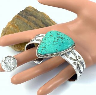 74g BIG VINTAGE Navajo Sterling 8 NUMBER EIGHT SPIDERWEB Turquoise Cuff Sz 7.  25 3