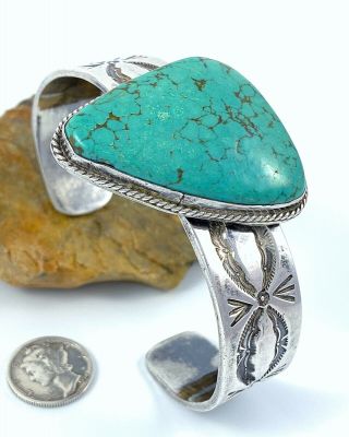 74g BIG VINTAGE Navajo Sterling 8 NUMBER EIGHT SPIDERWEB Turquoise Cuff Sz 7.  25 7