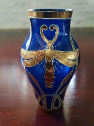 Art Nouveau Cobalt Blue Dragonfly Gold Gilt & Handpainted Enamel