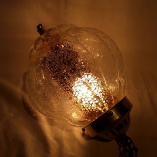 Vintage Mid Century Clear Crackle Glass Globe Shade Swag Hanging Lamp Light 7