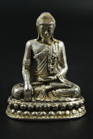 Decorative Handwork Old China Miao Silver Carve Pray Buddha Small Statue