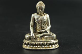 Decorative Handwork Old China Miao Silver Carve Pray Buddha Small Statue 2