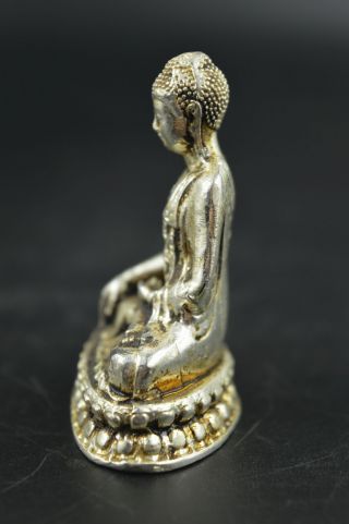 Decorative Handwork Old China Miao Silver Carve Pray Buddha Small Statue 3