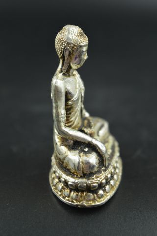 Decorative Handwork Old China Miao Silver Carve Pray Buddha Small Statue 5