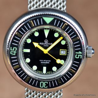 AQUADIVE 1000 49MM 1970s VINTAGE DIVER GLOSSY BLACK DIAL MAXI TRITIUM AUTOMATIC 11