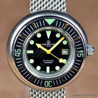 AQUADIVE 1000 49MM 1970s VINTAGE DIVER GLOSSY BLACK DIAL MAXI TRITIUM AUTOMATIC 8