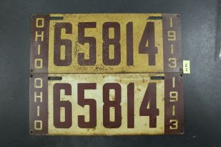 Vintage 1913 Ohio License Plate 65814 Pair (e2