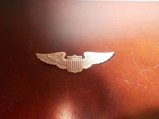 Sterling Silver Wwii Military Shield Pilot Wings Brooch Pin