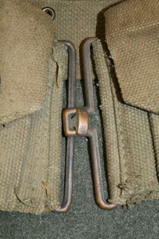 WW2 U.  S.  Army 10 Pocket Garand Rifle Ammo OD Canvas Belt,  U.  S.  Stamped 3