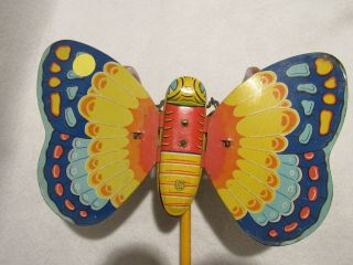 Vintage J.  Chein & Co Butterfly Tin Litho Push Pull Toy Wooded Handle 1940 