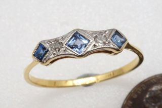 Pretty Art Deco English 18k Gold Platinum Sapphire & Diamond Ring C1920 