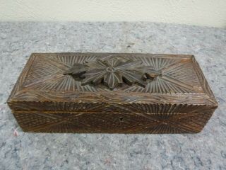 Vintage Folk Art Carved Wooden Stash Jewelry Box