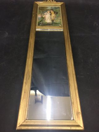 Antique Gold Framed Hall Mirror With Litho Picture 2