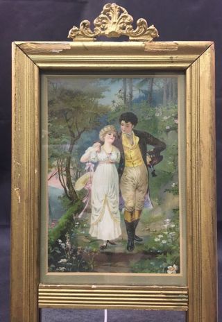 Antique Gold Framed Hall Mirror With Litho Picture 5
