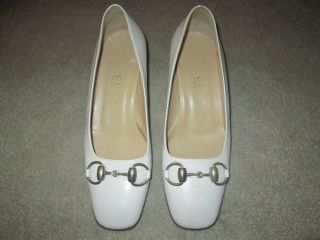 Vintage Gucci Off White Shoes Horsebit Flats Low Heels Size 35 1/2 C