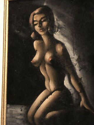 Vtg Mid Century Modern Woman Velvet Painting Nude Girl Pinup Signed
