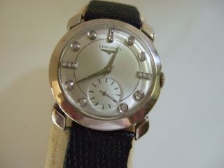 Vintage Men’s Longines Wristwatch 14k White Gold Case 17 Diamond Face