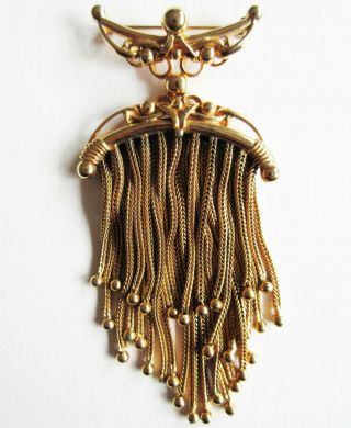 Vintage Elsa Schiaparelli Gold Plated Fringe Pin Brooch Signed