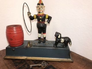 Cast Iron " Trick Dog " Mechanical Bank Antique Americana Toy