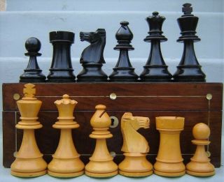 Vintage Huge Club Size 4 ½ " French Lardy Staunton Chess Set In Wood Box France