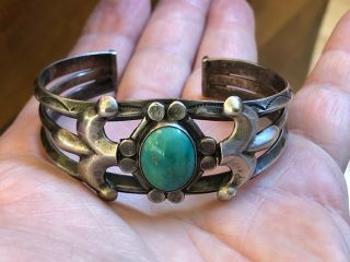 Rare Harvey Era Navajo Silver & Blue - Green Turquoise Cuff Bracelet