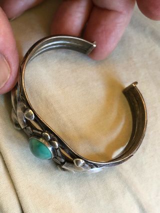 RARE HARVEY ERA NAVAJO SILVER & BLUE - GREEN TURQUOISE CUFF BRACELET 5