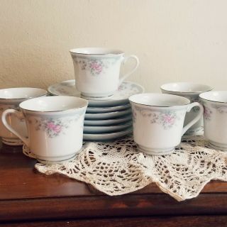 Vintage Gold Castle Demitasse Tea Cup And Saucer Set White And Pink Floral Set