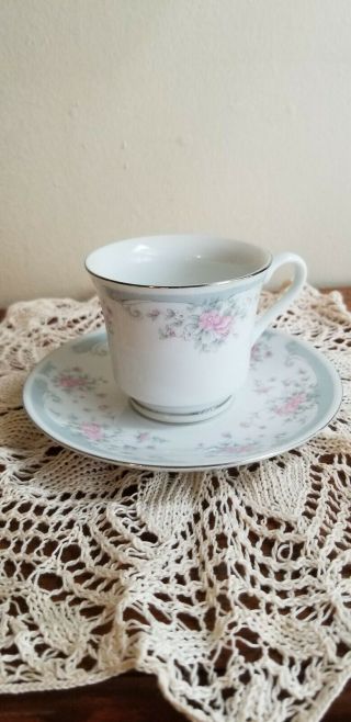 Vintage Gold Castle Demitasse Tea Cup and Saucer Set White and Pink Floral Set 3