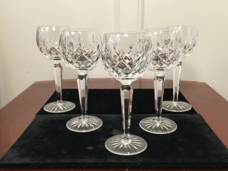 Set Of 5 True Vintage Signed Waterford Crystal Lismore Tall Wine Hocks Goblets