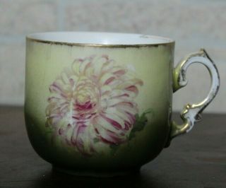 Vintage Porcelain Brown Bavaria Mustache Tea Cup Pink Peony Gold Rim Accents