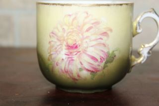 VINTAGE porcelain Brown BAVARIA MUSTACHE TEA Cup pink Peony gold rim accents 3