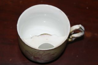 VINTAGE porcelain Brown BAVARIA MUSTACHE TEA Cup pink Peony gold rim accents 4