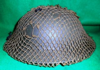 Wwii Style British?? Steel Helmet C/w Liner,  Strap & Camouflage Net.
