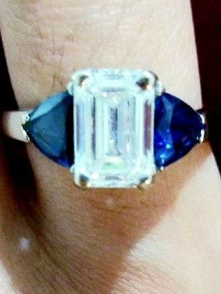 Solitaire 2.  51ct Emerald Cut Gia Cert.  Diamond Ring White Gold W/rare Sapphires